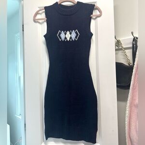 Navy Argyle Sweater Dress